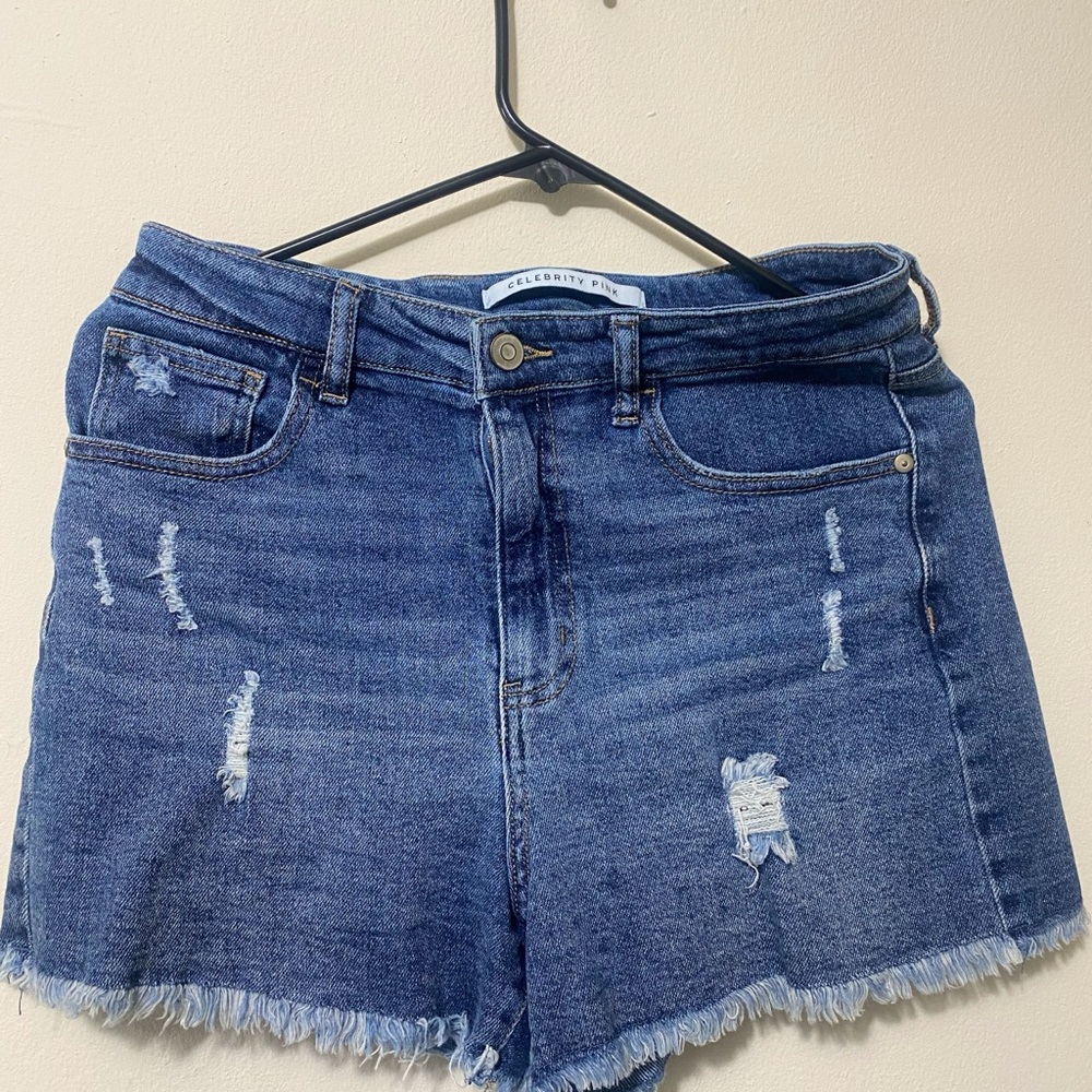 Celebrity Pink Dark Blue Distressed Jean Shorts